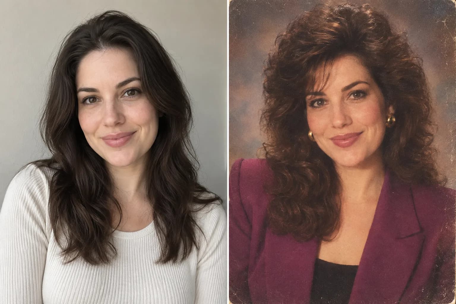 Before and after example of the 1980s AI photo trend