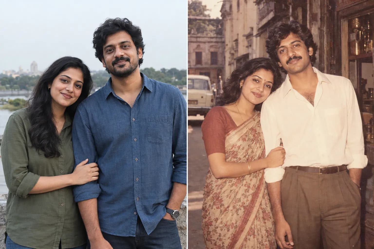 1980s couple photo — modern and styled looks side by side