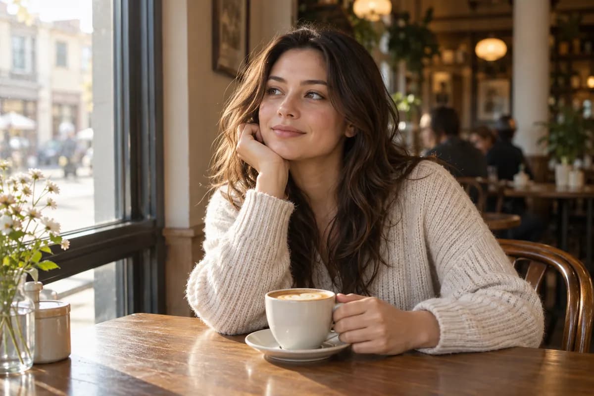Cinematic café portrait — AI-generated style example