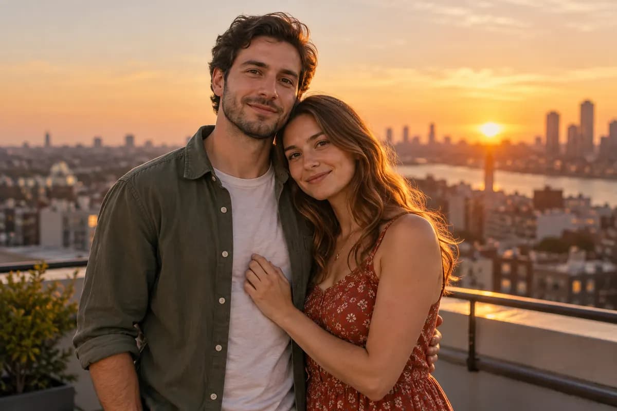 Golden-hour couple portrait — AI-generated style example