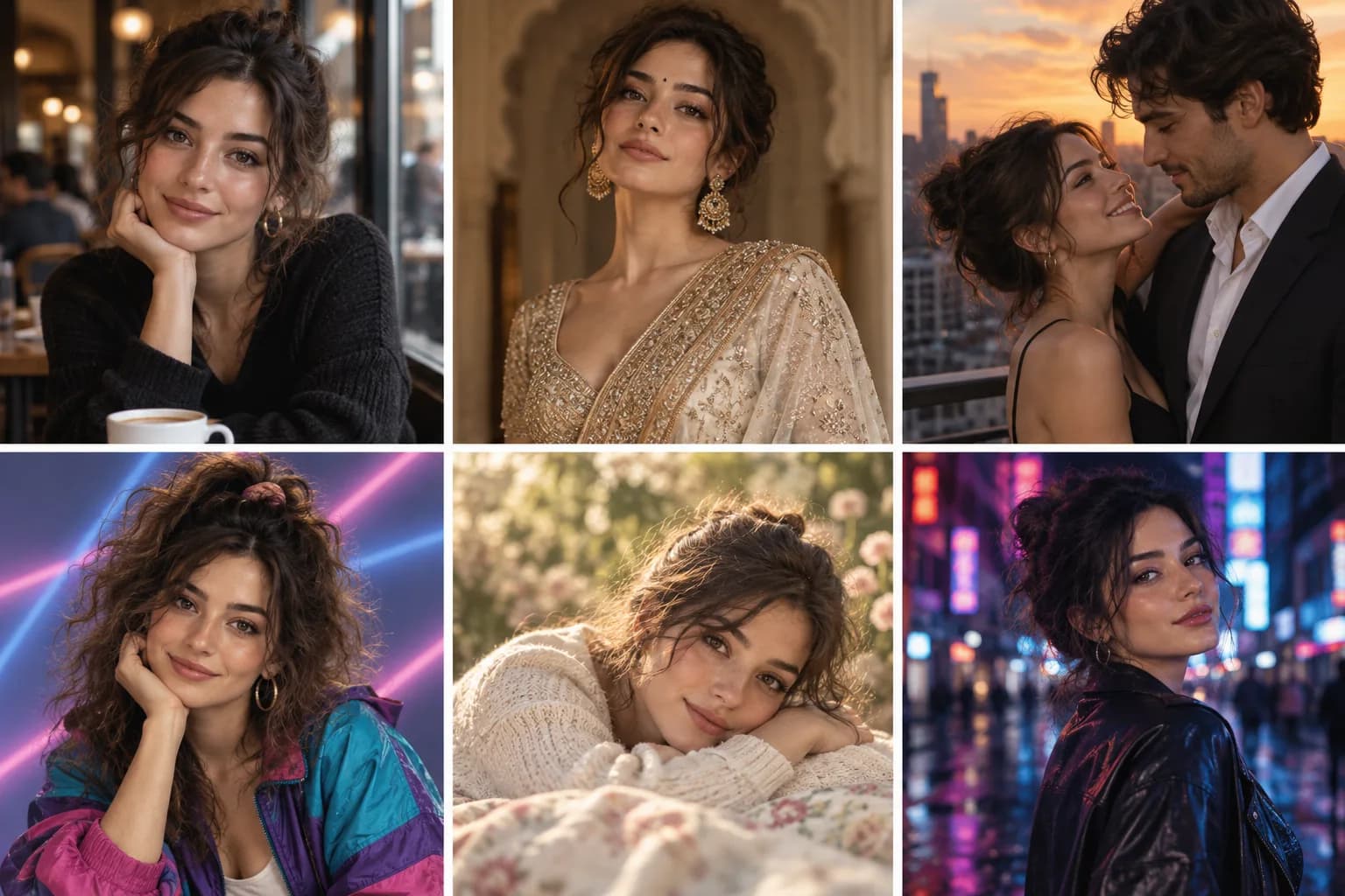 Six examples created from trending Prompt Seen AI photo templates