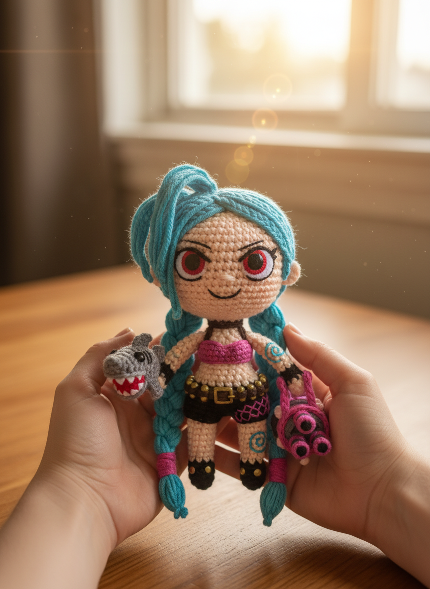 Transformed into 3D crochet figurine